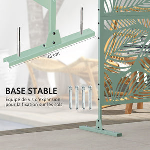 Panneau brise vue décoratif paravent extérieur vert à motif végétal en acier - 122 x 45 x 198 cm, vert
