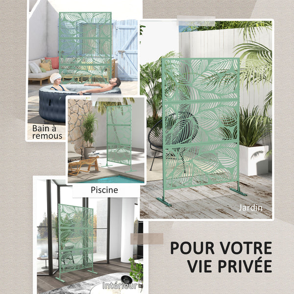 Panneau brise vue décoratif paravent extérieur vert à motif végétal en acier - 122 x 45 x 198 cm, vert