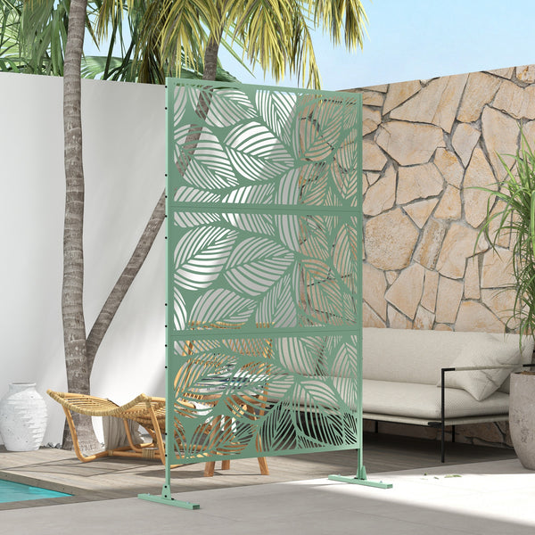 Panneau brise vue décoratif paravent extérieur vert à motif végétal en acier - 122 x 45 x 198 cm, vert