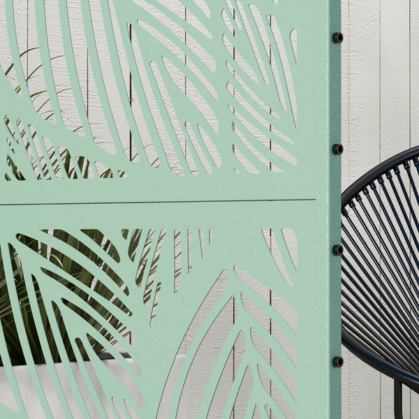 Panneau brise vue décoratif paravent extérieur vert à motif végétal en acier - 122 x 45 x 198 cm, vert