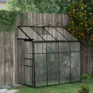 Serre adossée, serre de jardin polycarbonate, avec porte coulissante, évent de toit à 5 niveaux, avec cadre et fondation en aluminium, noir