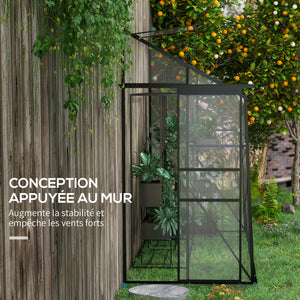 Serre adossée, serre de jardin polycarbonate, avec porte coulissante, évent de toit à 5 niveaux, avec cadre et fondation en aluminium, noir