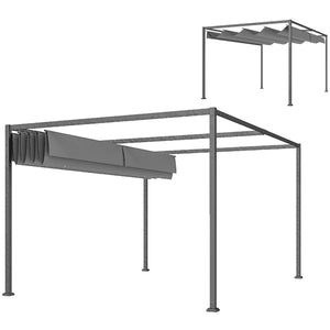 Pergola coulissante pergola rétractable 4 x 3 m structure métal époxy anticorrosion toile polyester haute densité 180 g/m² incluse gris foncé