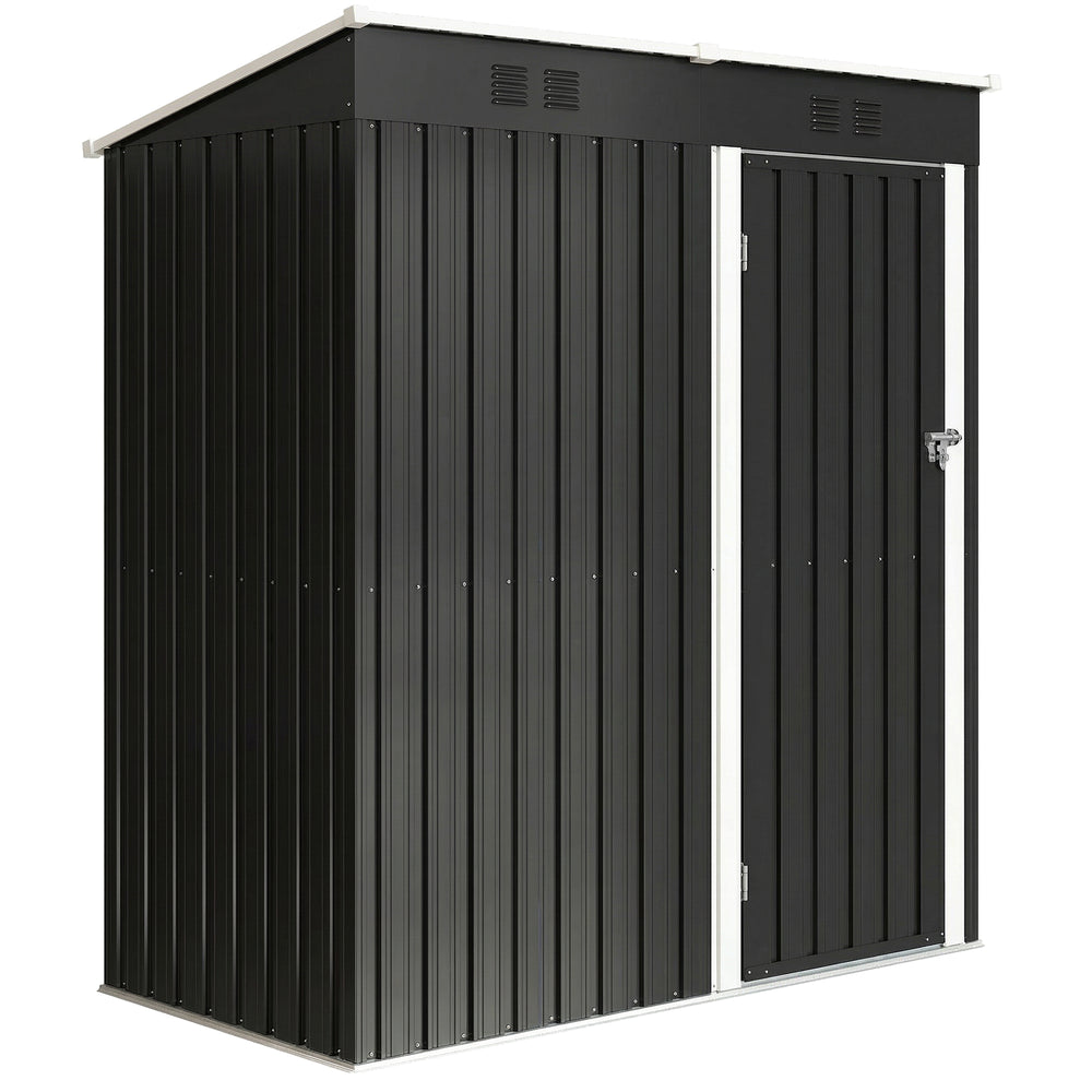 Abri de Jardin en Métal 1,37m² 163x90x179cm, Acier Galvanisé - Armoire de Jardin Adossable avec 2 Grilles d'Aération et Toit Incliné Anti-UV - Cabanon de Stockage pour Outils, Gris Foncé
