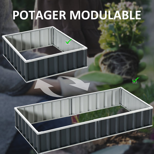 Carré Potager de Jardin 174 x 90 x 30 cm - modulable, Montage sans Outils, Gants fournis - tôle d'acier ondulée Anthracite