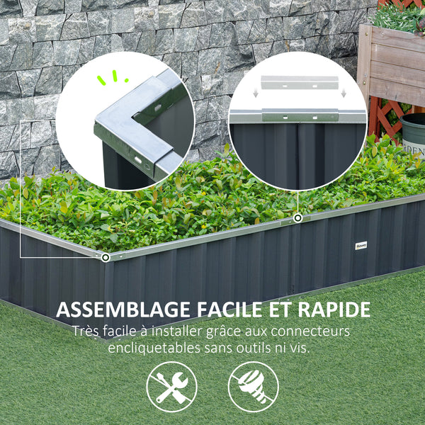Carré Potager de Jardin 174 x 90 x 30 cm - modulable, Montage sans Outils, Gants fournis - tôle d'acier ondulée Anthracite