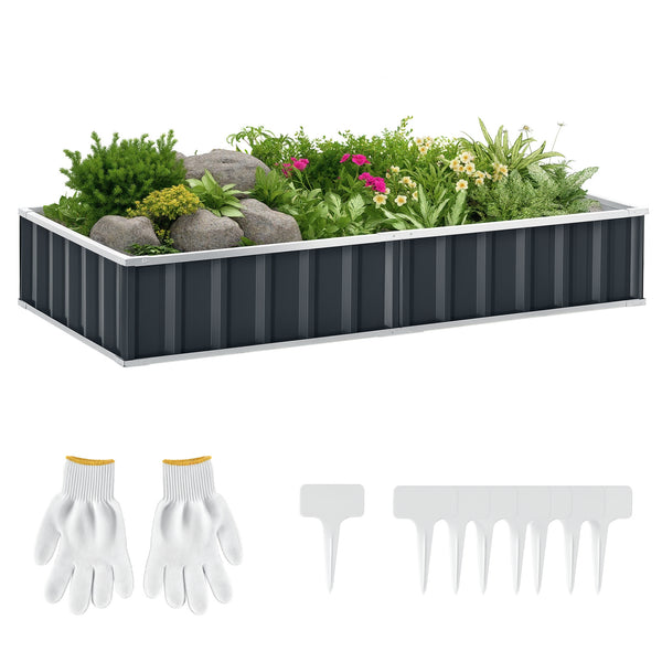 Carré Potager de Jardin 174 x 90 x 30 cm - modulable, Montage sans Outils, Gants fournis - tôle d'acier ondulée Anthracite