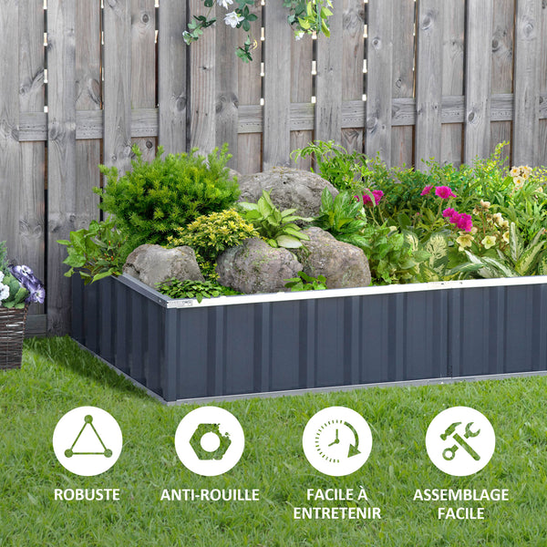 Carré Potager de Jardin 174 x 90 x 30 cm - modulable, Montage sans Outils, Gants fournis - tôle d'acier ondulée Anthracite