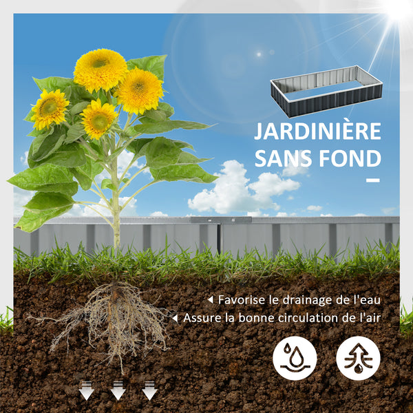 Carré Potager de Jardin 174 x 90 x 30 cm - modulable, Montage sans Outils, Gants fournis - tôle d'acier ondulée Anthracite