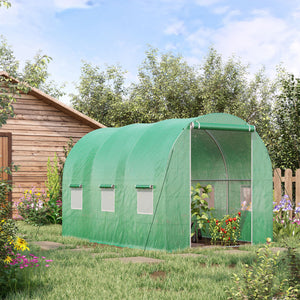 Serre de Jardin Tunnel Surface Sol 6 m² 3L x 2l x 2H m châssis Tubulaire renforcé Porte zippée 6 fenêtres enroulables Vert