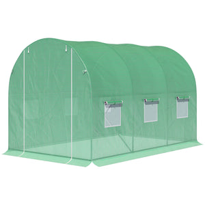 Serre de Jardin Tunnel Surface Sol 6 m² 3L x 2l x 2H m châssis Tubulaire renforcé Porte zippée 6 fenêtres enroulables Vert