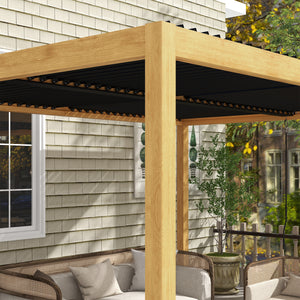 Pergola bioclimatique en aluminium 3 x 4 m pergola jardin extérieur avec lames orientables manivelle, style contemporain - noir et naturel effet grain de bois