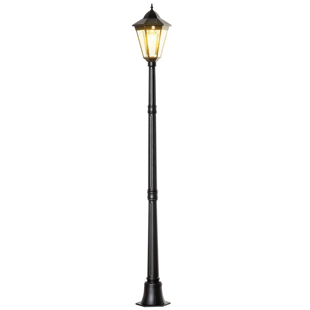 Luminaire solaire extérieur lampe de jardin lampadaire lanterne classique lampadaire sur pied LED en aluminium étanche, capteur activé par le mouvement PIR, luminosité réglable noir