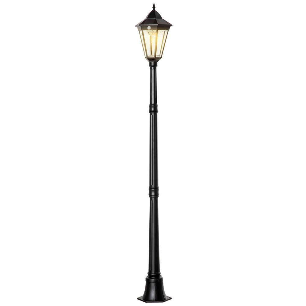 Luminaire solaire extérieur lampe de jardin lampadaire lanterne classique lampadaire sur pied LED en aluminium étanche, capteur activé par le mouvement PIR, luminosité réglable noir