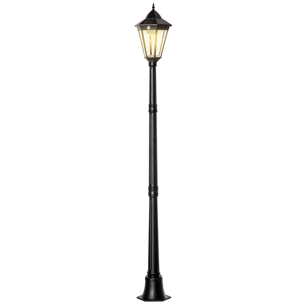 Luminaire solaire extérieur lampe de jardin lampadaire lanterne classique lampadaire sur pied LED en aluminium étanche, capteur activé par le mouvement PIR, luminosité réglable noir