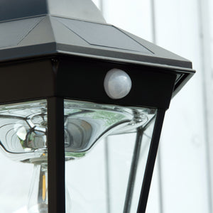 Luminaire solaire extérieur lampe de jardin lampadaire lanterne classique lampadaire sur pied LED en aluminium étanche, capteur activé par le mouvement PIR, luminosité réglable noir