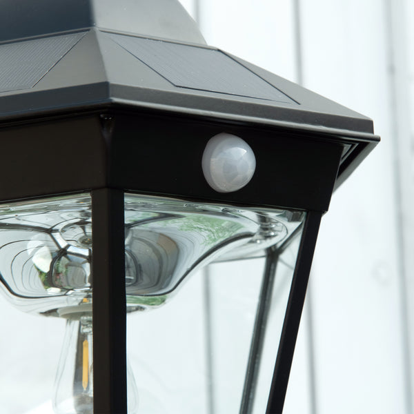 Luminaire solaire extérieur lampe de jardin lampadaire lanterne classique lampadaire sur pied LED en aluminium étanche, capteur activé par le mouvement PIR, luminosité réglable noir