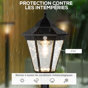 Luminaire solaire extérieur lampe de jardin lampadaire lanterne classique lampadaire sur pied LED en aluminium étanche, capteur activé par le mouvement PIR, luminosité réglable noir