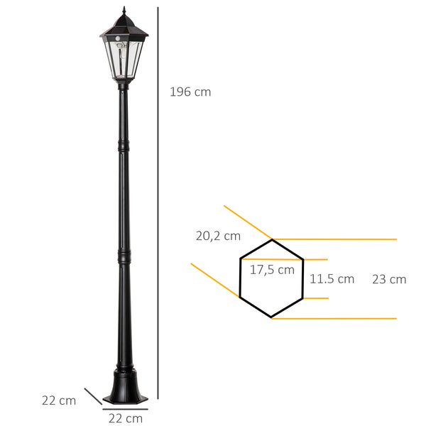 Luminaire solaire extérieur lampe de jardin lampadaire lanterne classique lampadaire sur pied LED en aluminium étanche, capteur activé par le mouvement PIR, luminosité réglable noir