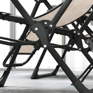 Lot de 2 chaise longue pliable et inclinable avec table d'appoint, fauteuil relax jardin de gravité zéro transat bain de soleil avec porte-gobelets et appuie-tête, charge 120 kg, beige