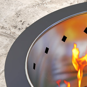 Brasero sans fumée foyer à bois extérieur rond portable en métal avec pot intérieur en acier inoxydable tisonnier poignées rainurées - diamètre 45 cm - noir