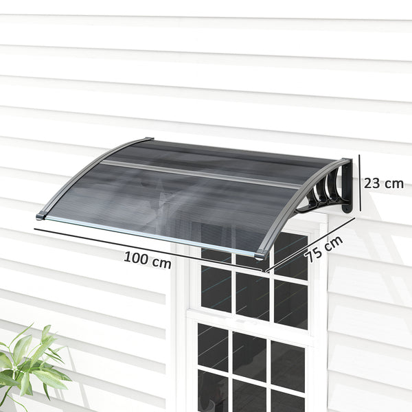 Auvent de porte d'entrée, toit marquise de porte exterieur en polycarbonate et aluminium résistante toit abri protection contre la pluie et UV pour terrasse, balcon, 100 x 75 cm, noir