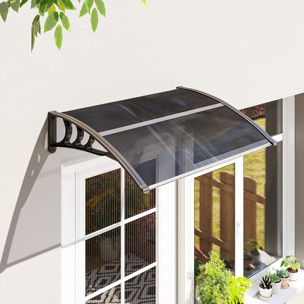 Auvent de porte d'entrée, toit marquise de porte exterieur en polycarbonate et aluminium résistante toit abri protection contre la pluie et UV pour terrasse, balcon, 100 x 75 cm, noir