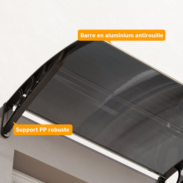 Auvent de porte d'entrée, toit marquise de porte exterieur en polycarbonate et aluminium résistante toit abri protection contre la pluie et UV pour terrasse, balcon, 100 x 75 cm, noir