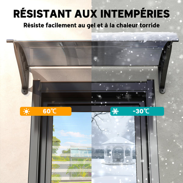 Auvent de porte d'entrée, toit marquise de porte exterieur en polycarbonate et aluminium résistante toit abri protection contre la pluie et UV pour terrasse, balcon, 100 x 75 cm, noir