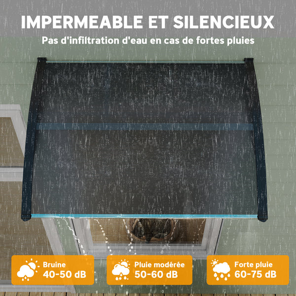 Auvent de porte d'entrée, toit marquise de porte exterieur en polycarbonate et aluminium résistante toit abri protection contre la pluie et UV pour terrasse, balcon, 100 x 75 cm, noir