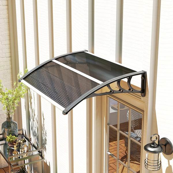 Auvent de porte d'entrée, toit marquise de porte exterieur en polycarbonate et aluminium résistante toit abri protection contre la pluie et UV pour terrasse, balcon, 100 x 75 cm, noir
