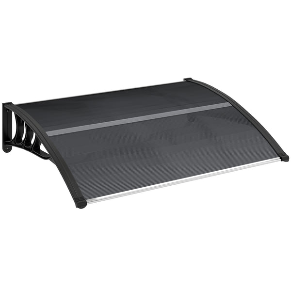 Auvent de porte d'entrée, toit marquise de porte exterieur en polycarbonate et aluminium résistante toit abri protection contre la pluie et UV pour terrasse, balcon, 100 x 75 cm, noir