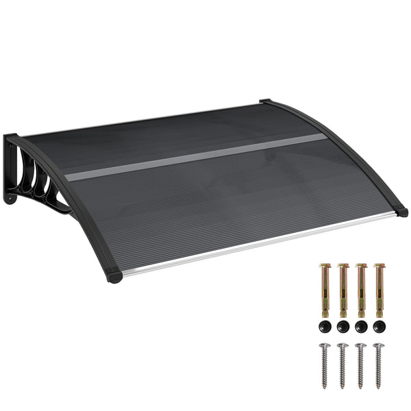 Auvent de porte d'entrée, toit marquise de porte exterieur en polycarbonate et aluminium résistante toit abri protection contre la pluie et UV pour terrasse, balcon, 100 x 75 cm, noir