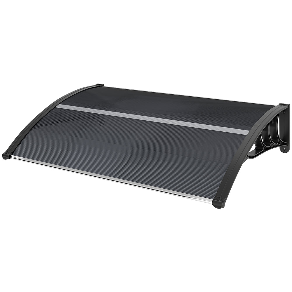 Auvent de porte d'entrée, toit marquise de porte exterieur en polycarbonate et aluminium résistante toit abri protection contre la pluie et UV pour terrasse, balcon, 100 x 75 cm, noir