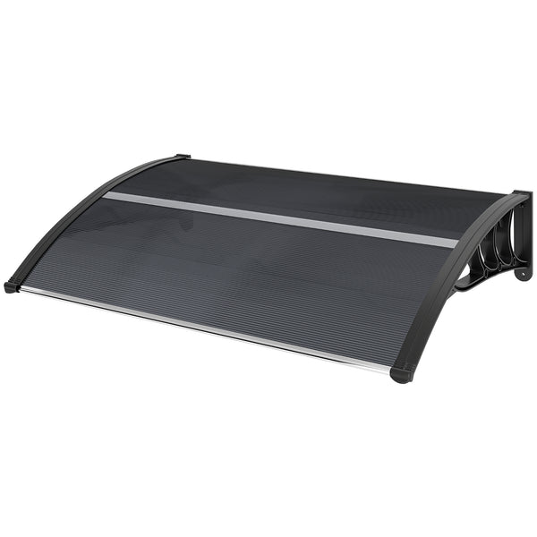 Auvent de porte d'entrée, toit marquise de porte exterieur en polycarbonate et aluminium résistante toit abri protection contre la pluie et UV pour terrasse, balcon, 100 x 75 cm, noir