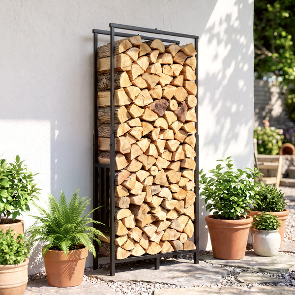 Range Bûches en Acier, Largeur & Hauteur Réglables - Étagère pour Bois de Cheminée, Charge 100 kg - Porte-bûches Intérieur Extérieur, 45,5-75,5 x 25 x 98-170 cm, Noir