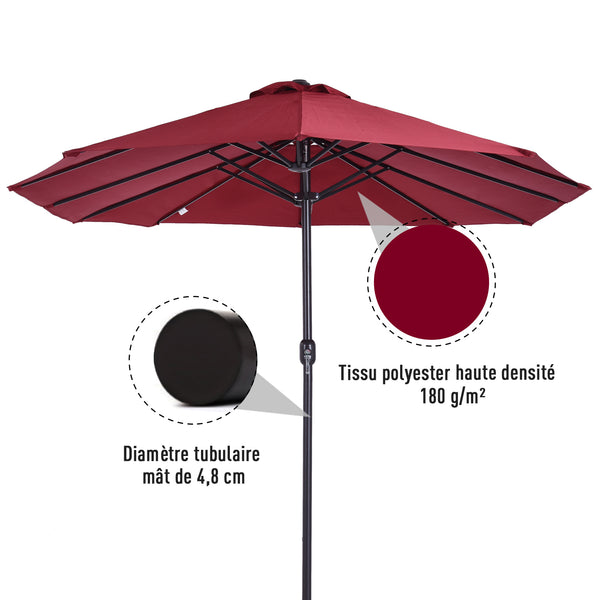 Parasol de jardin exterieur parasol double rectangulaire 4,6L x 2,7l x 2,4H m avec ouverture fermeture manivelle, cadre en acier, toile 180 g/m², parasol pour balcon, piscine, bordeaux