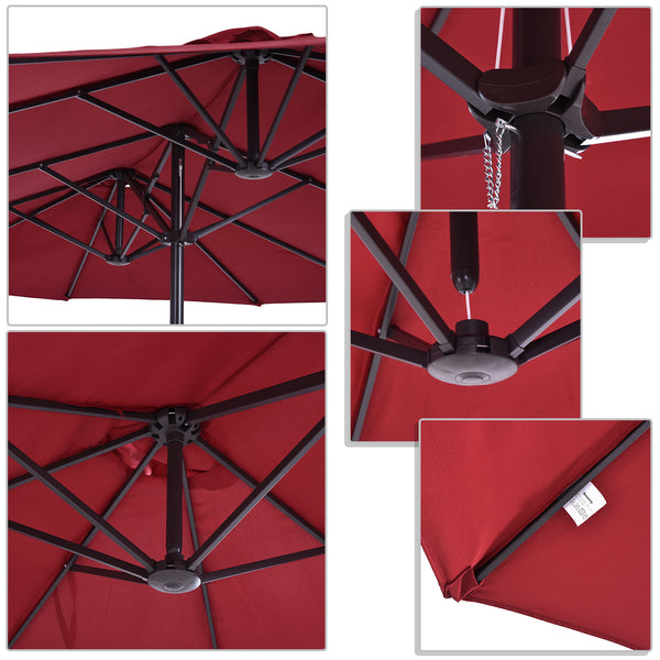 Parasol de jardin exterieur parasol double rectangulaire 4,6L x 2,7l x 2,4H m avec ouverture fermeture manivelle, cadre en acier, toile 180 g/m², parasol pour balcon, piscine, bordeaux