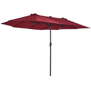 Parasol de jardin exterieur parasol double rectangulaire 4,6L x 2,7l x 2,4H m avec ouverture fermeture manivelle, cadre en acier, toile 180 g/m², parasol pour balcon, piscine, bordeaux