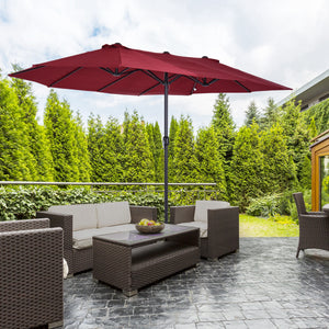 Parasol de jardin exterieur parasol double rectangulaire 4,6L x 2,7l x 2,4H m avec ouverture fermeture manivelle, cadre en acier, toile 180 g/m², parasol pour balcon, piscine, bordeaux