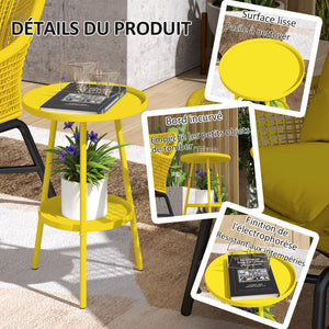 Petite table d'appoint ronde à 2 niveaux, table de jardin, pour terrasse, salon, balcon, en métal, jaune