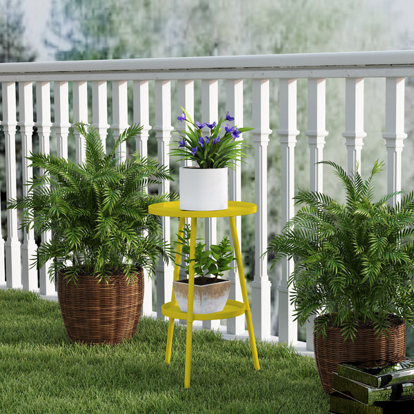 Petite table d'appoint ronde à 2 niveaux, table de jardin, pour terrasse, salon, balcon, en métal, jaune