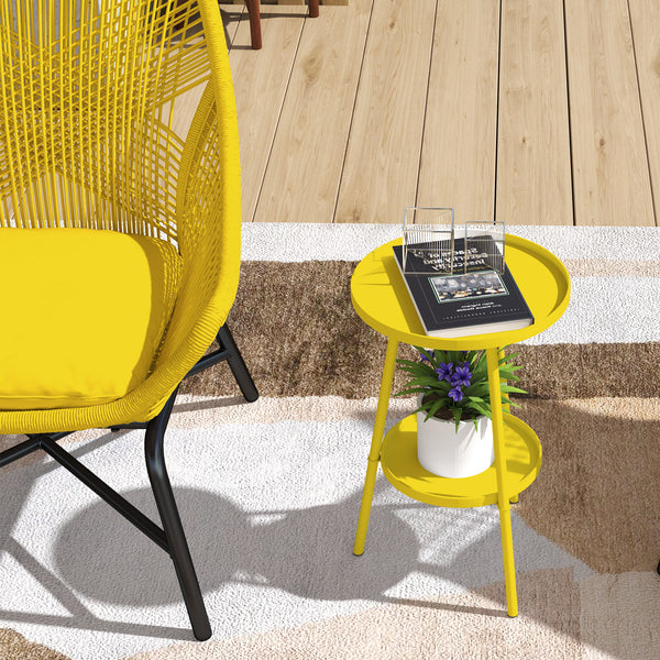 Petite table d'appoint ronde à 2 niveaux, table de jardin, pour terrasse, salon, balcon, en métal, jaune