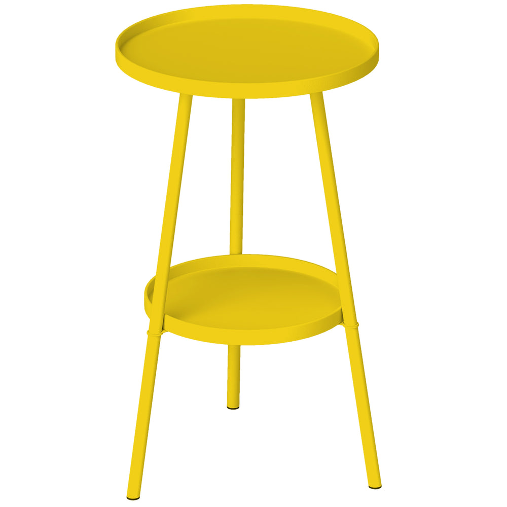 Petite table d'appoint ronde à 2 niveaux, table de jardin, pour terrasse, salon, balcon, en métal, jaune
