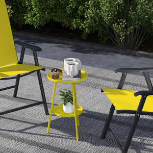 Petite table d'appoint ronde à 2 niveaux, table de jardin, pour terrasse, salon, balcon, en métal, jaune