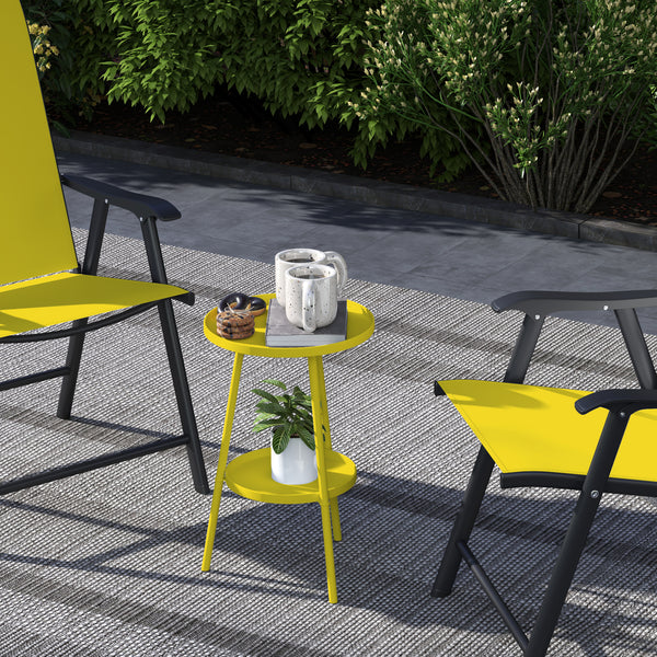 Petite table d'appoint ronde à 2 niveaux, table de jardin, pour terrasse, salon, balcon, en métal, jaune