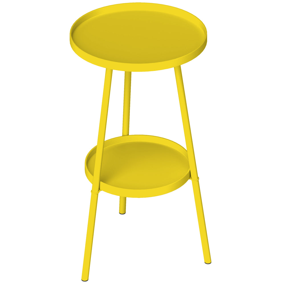 Petite table d'appoint ronde à 2 niveaux, table de jardin, pour terrasse, salon, balcon, en métal, jaune
