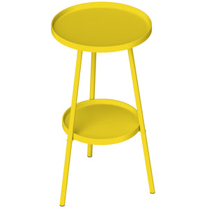 Petite table d'appoint ronde à 2 niveaux, table de jardin, pour terrasse, salon, balcon, en métal, jaune