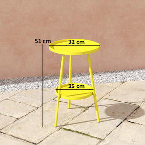 Petite table d'appoint ronde à 2 niveaux, table de jardin, pour terrasse, salon, balcon, en métal, jaune