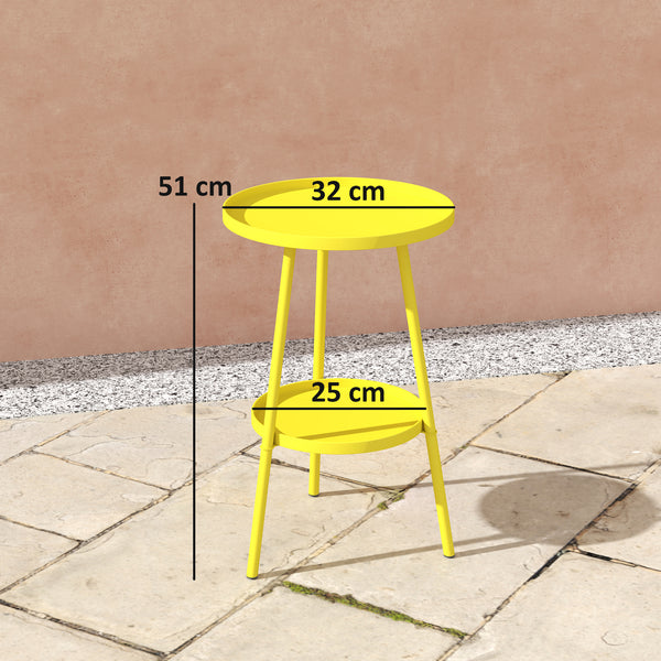 Petite table d'appoint ronde à 2 niveaux, table de jardin, pour terrasse, salon, balcon, en métal, jaune